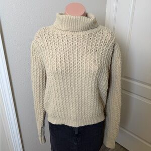 Color Block Cozy Cream Knit Turtleneck Sweater One Size